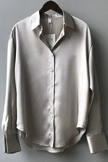 NOIRÉ – Women’s Satin Button-Up Blouse with Smooth Finish