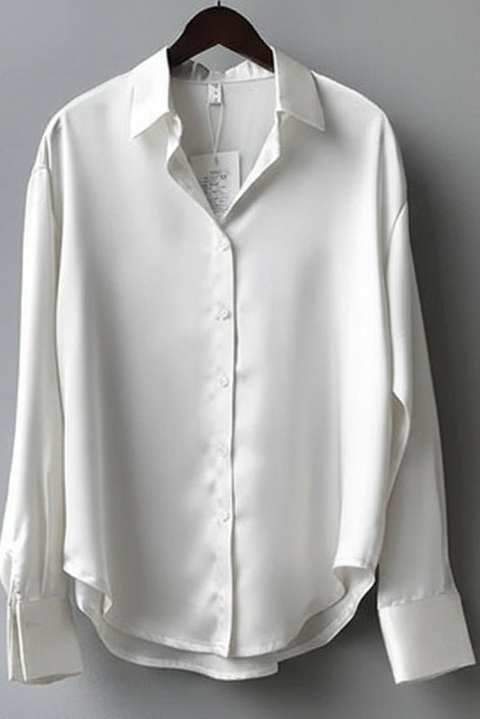 NOIRÉ – Women’s Satin Button-Up Blouse with Smooth Finish