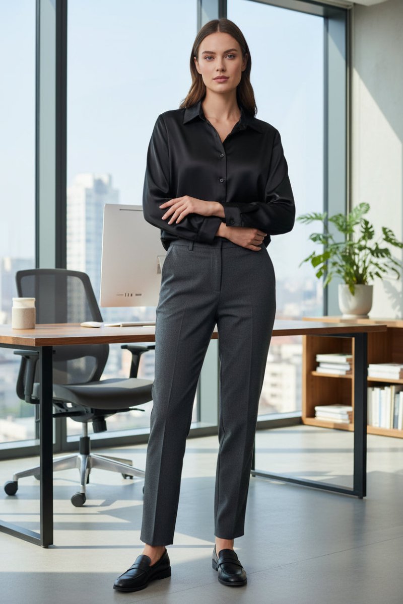 NOIRÉ – Women’s Satin Button-Up Blouse with Smooth Finish