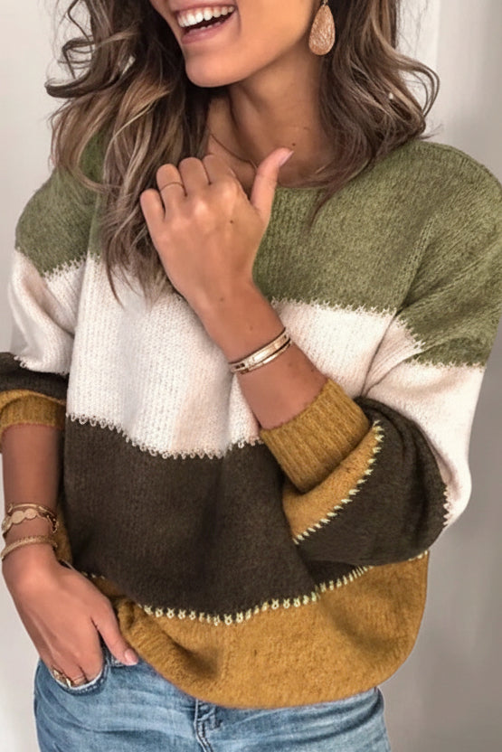 Stylish Long Sleeve Striped Knit Sweater for Women - Comfortable and Versatile Fashion Top 4