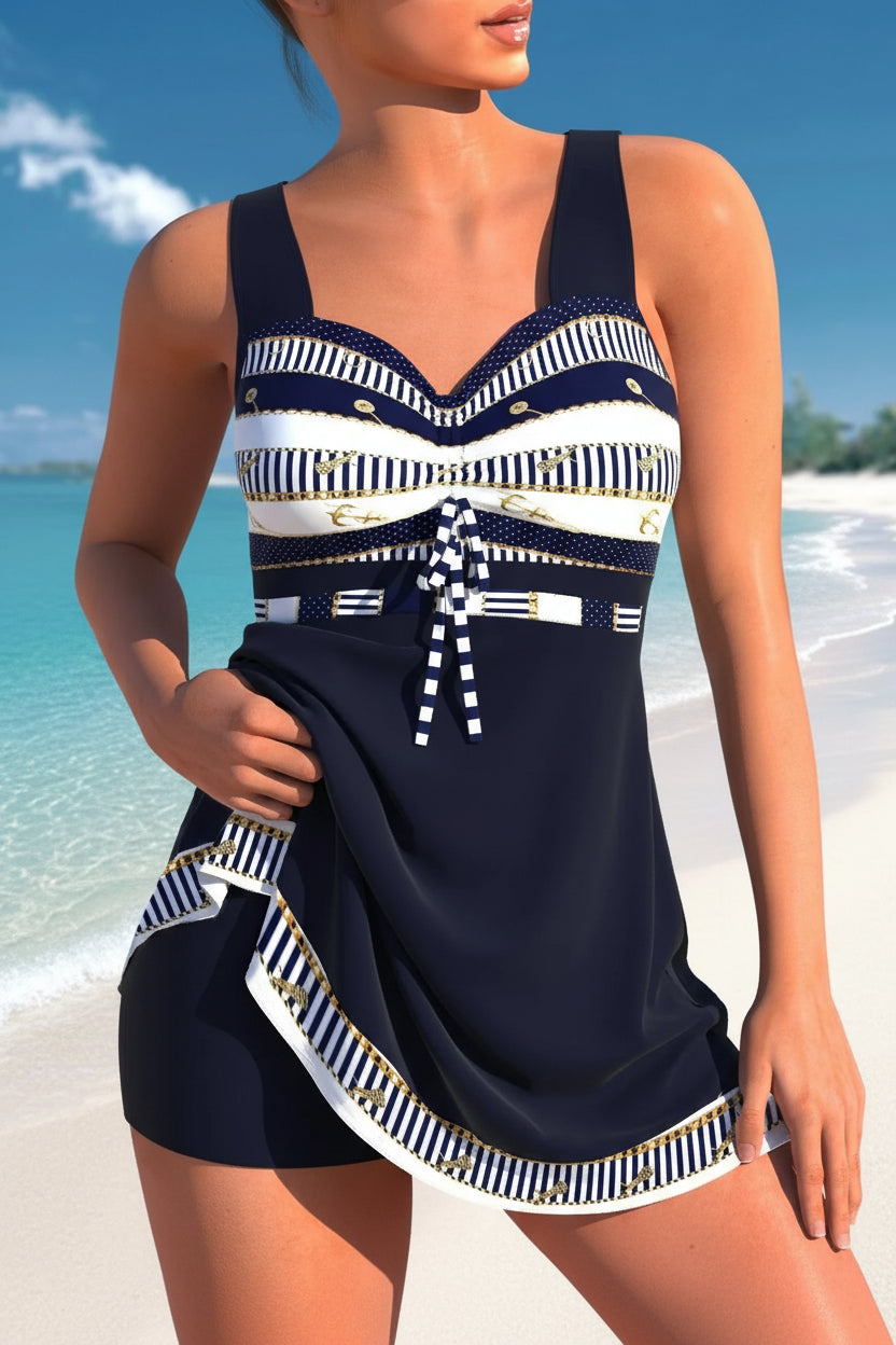 Stylish Modest Swim Dress Swimsuit with Integrated Shorts & Adjustable Drawstring 0