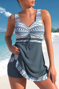 Stylish Modest Swim Dress Swimsuit with Integrated Shorts & Adjustable Drawstring 2