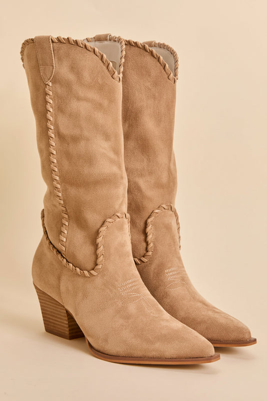 Stylish Vegan Suede Cowboy Boots with Whipstitch Detail for Women 2