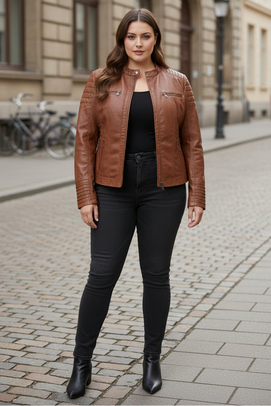 Stylish Women's Leather Jacket with Removable Hood - Plus Sizes L-3XL 0