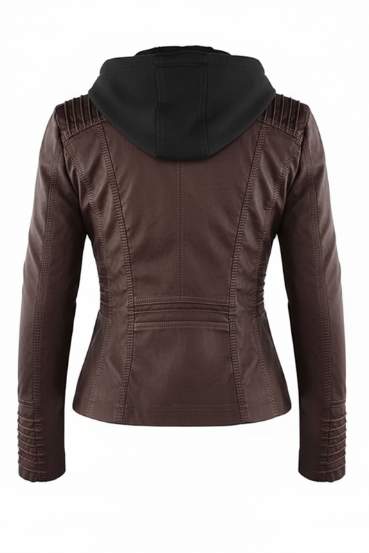 Stylish Women's Leather Jacket with Removable Hood - Plus Sizes L-3XL 7