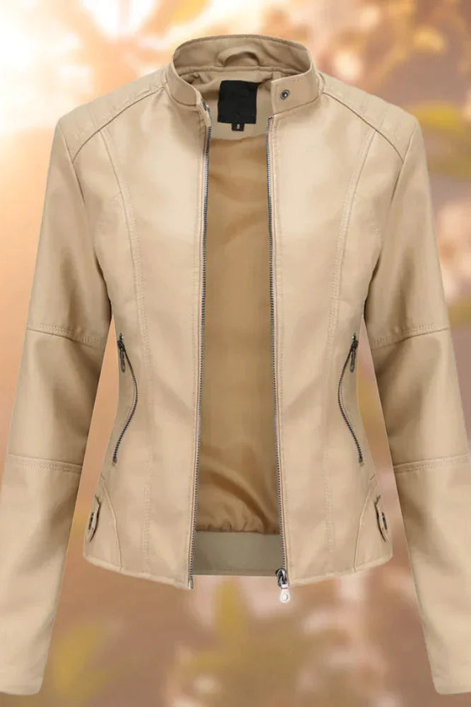Stylish Women’s Leather Jacket with Structured Fit and Full Zip Closure 3