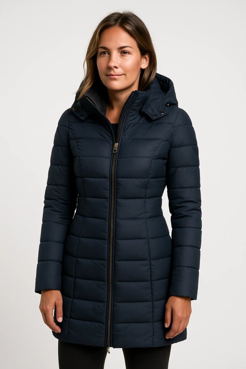Stylish Women's Mid-Length Quilted Puffer Coat with Detachable Hood for Winter 0