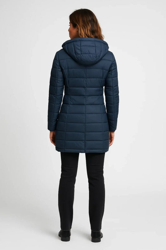 Stylish Women's Mid-Length Quilted Puffer Coat with Detachable Hood for Winter 2