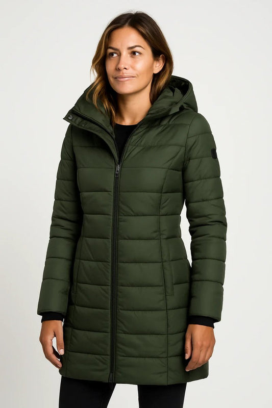 Stylish Women's Mid-Length Quilted Puffer Coat with Detachable Hood for Winter 5