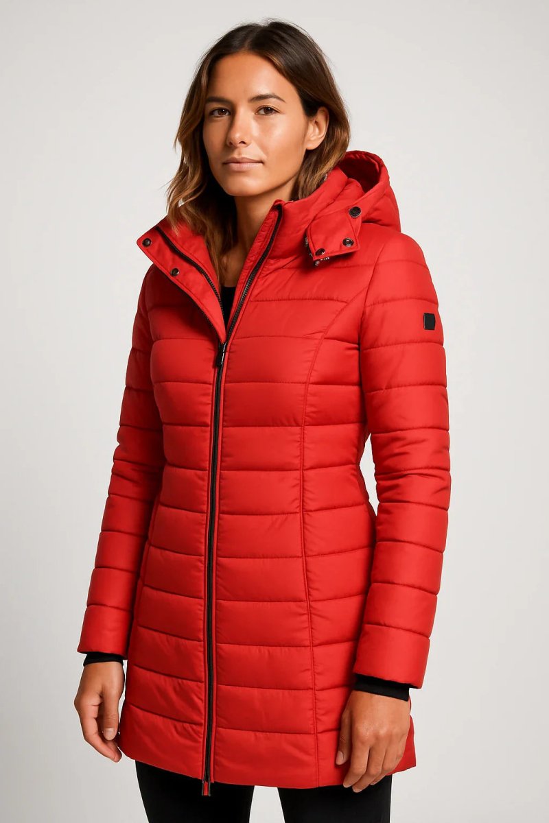 Stylish Women's Mid-Length Quilted Puffer Coat with Detachable Hood for Winter 7