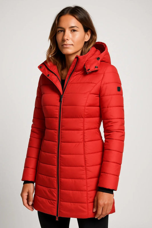 Stylish Women's Mid-Length Quilted Puffer Coat with Detachable Hood for Winter 7