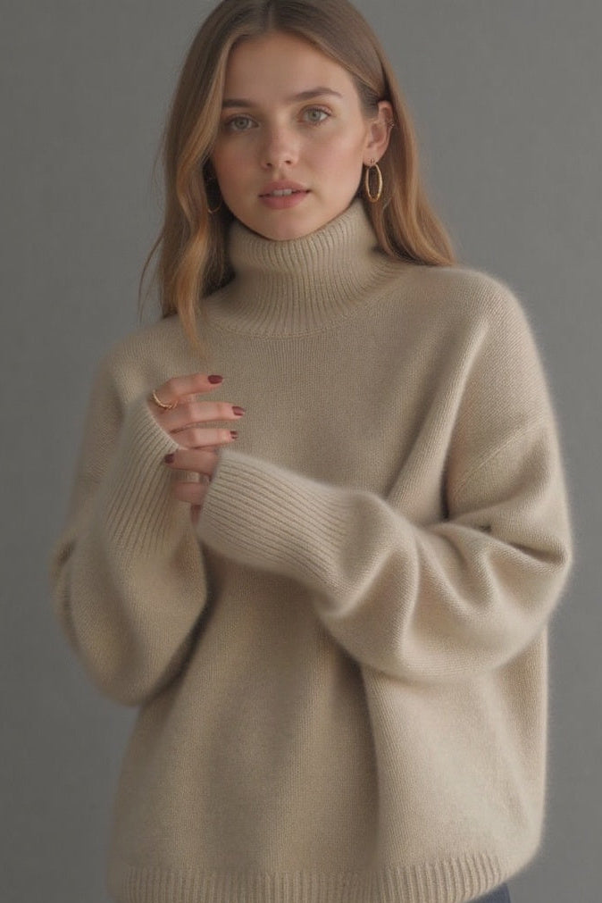 Sydney Women's Oversized Cashmere Turtleneck Sweater - Cozy Knit Style 0