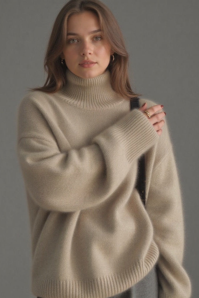 Sydney Women's Oversized Cashmere Turtleneck Sweater - Cozy Knit Style 6