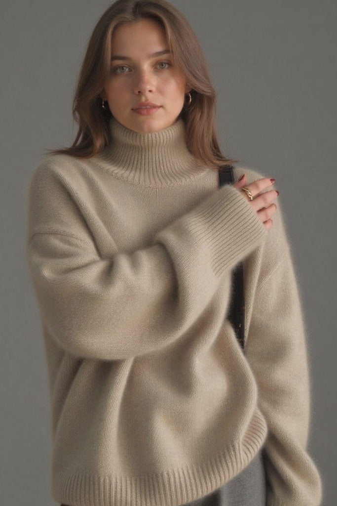 Sydney Women's Oversized Cashmere Turtleneck Sweater - Cozy Knit Style 7