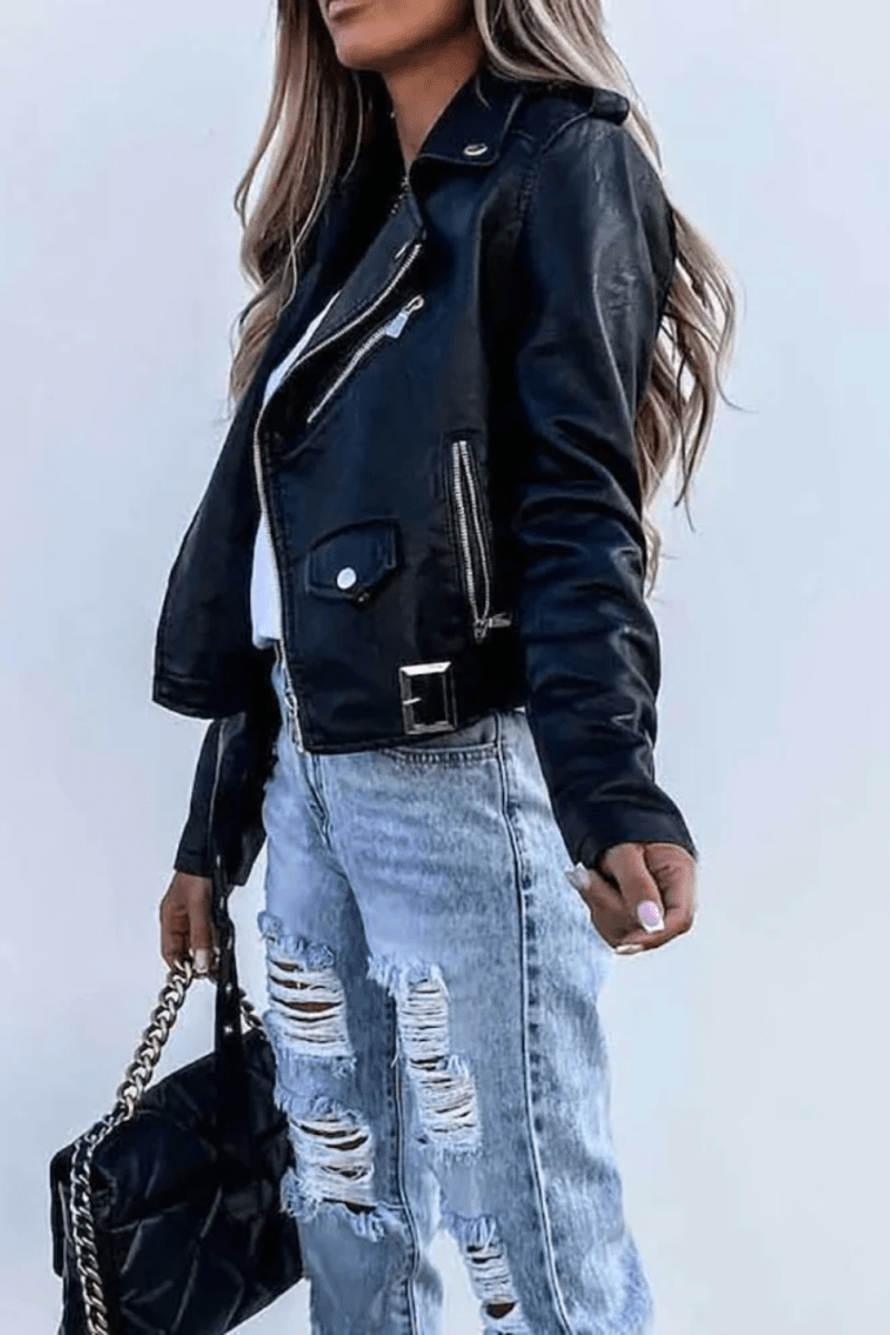 Taylor - Women's Leather Jacket with Edgy Zip-Up Biker Design 3