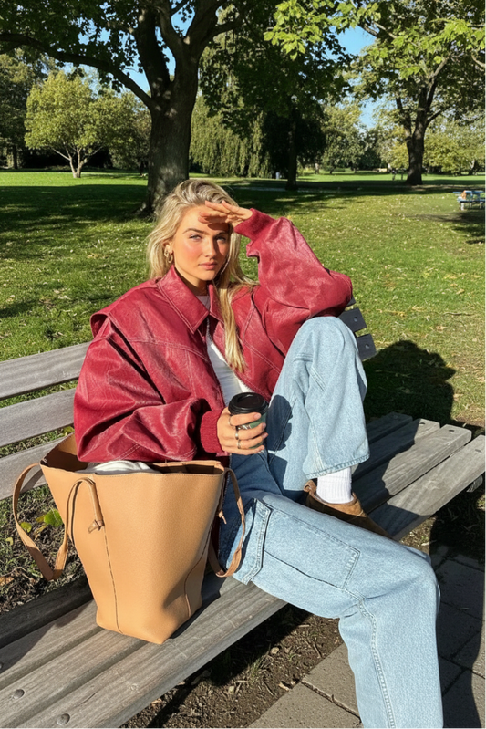 Trendy Oversized Red Leather Jacket for Women - Stylish & Comfortable Fashion Statement 1