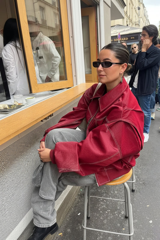 Trendy Oversized Red Leather Jacket for Women - Stylish & Comfortable Fashion Statement 7