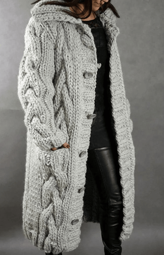 WARMÉA – Chic Oversized Cable Knit Cardigan with Front Buttons for Women