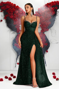 Valentina - Sequin Embellished V-Neck Gown with Flowing Skirt