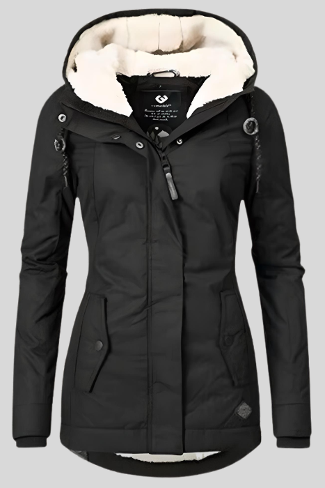 Warm Black Puffer Jacket for Women - Water-Repellent Winter Coat with Hood 1