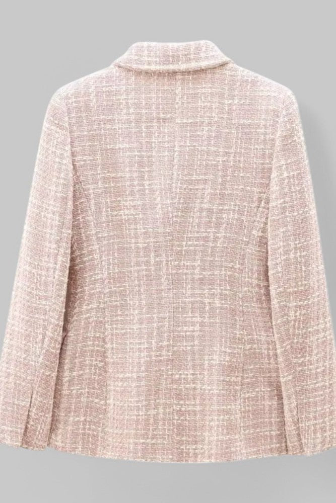 Selah – Minimalist Pink Tweed Blazer with Classic Button Detail
