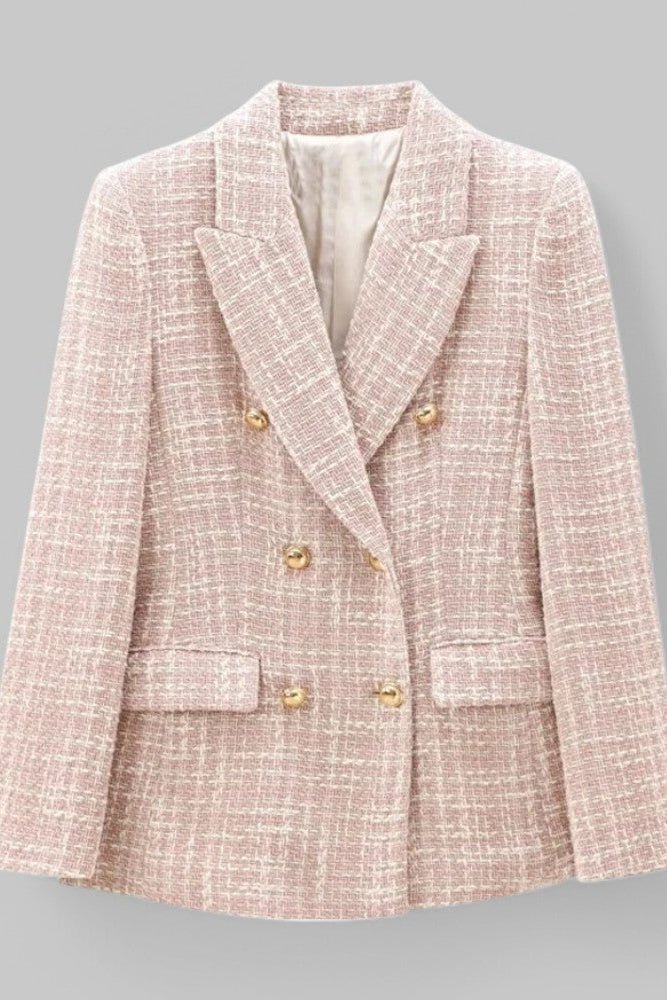 Selah – Minimalist Pink Tweed Blazer with Classic Button Detail