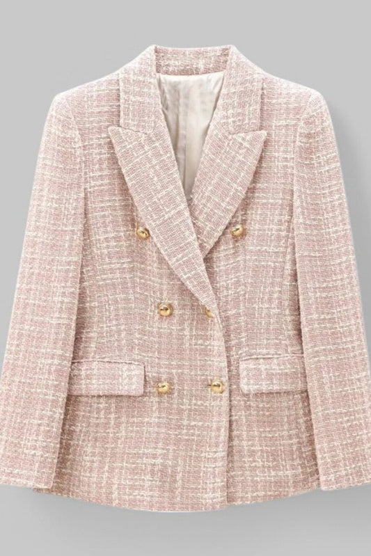 Selah – Minimalist Pink Tweed Blazer with Classic Button Detail