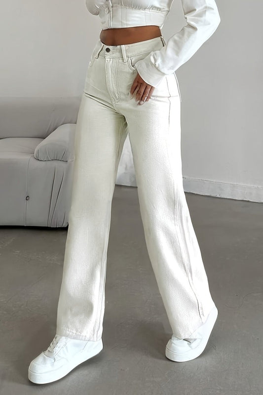 KARLY – White Stretch Straight-Leg Jeans