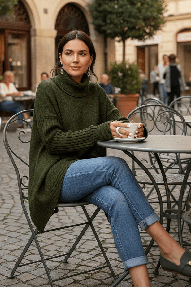 FLEURÉ – Cozy Oversized Turtleneck Knit Sweater for Relaxed Comfort and Style