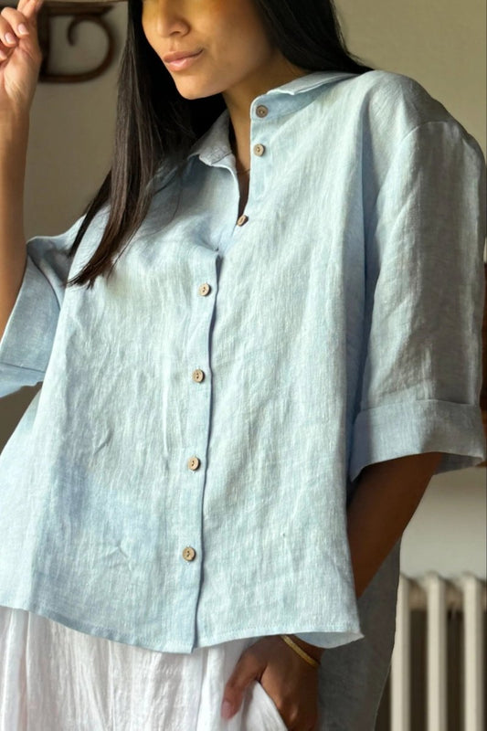 KALINDI – Plus Size Draped Linen Lapel Shirt