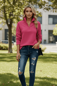 AÉRA – Women’s Relaxed Fit Sweater with Adjustable Zipper Collar