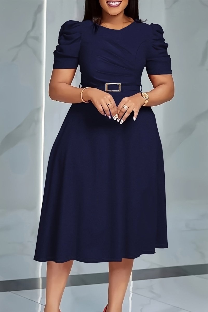 AURELLE - V-Neck Belted Midi Dress
