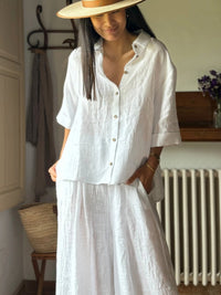 KALINDI – Plus Size Draped Linen Lapel Shirt