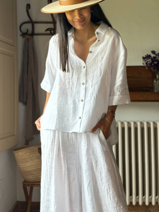 KALINDI – Plus Size Draped Linen Lapel Shirt