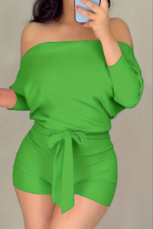 Ainslie – Solid Color Casual Jumpsuit Shorts with Batwing Grace