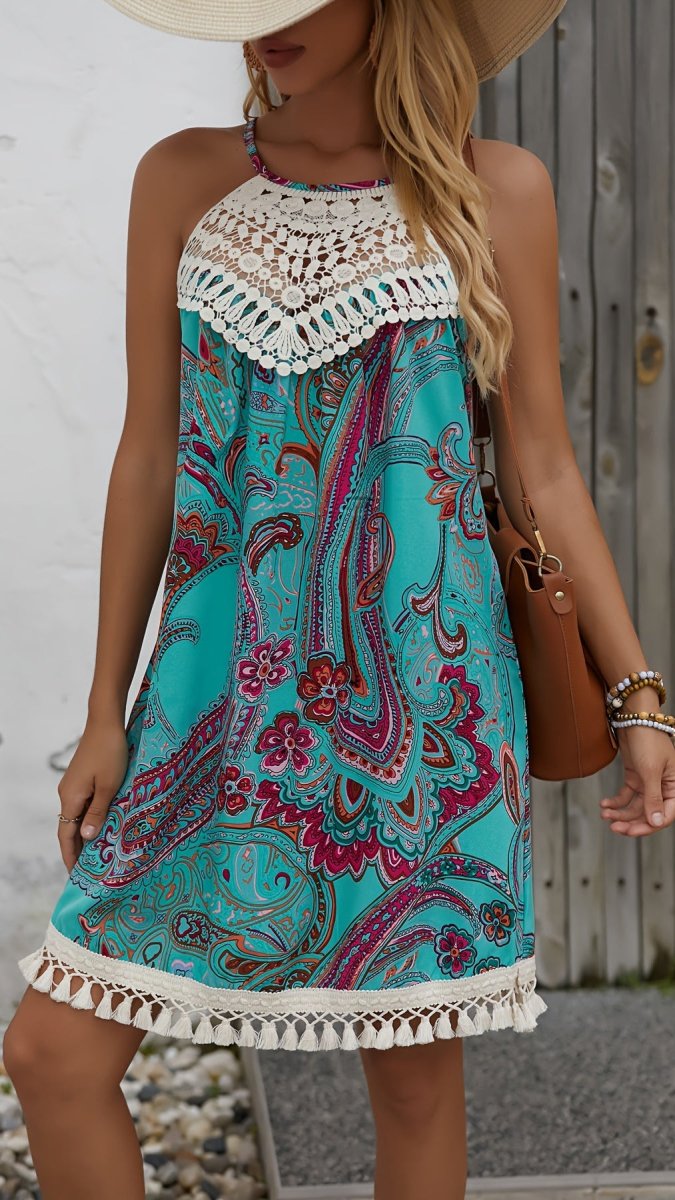 VALÉRISA - Women’s Paisley Lace Halter Mini Dress