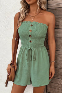 Morgan – Flattering Strapless Romper with Button Front