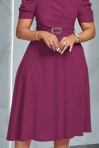 AURELLE - V-Neck Belted Midi Dress