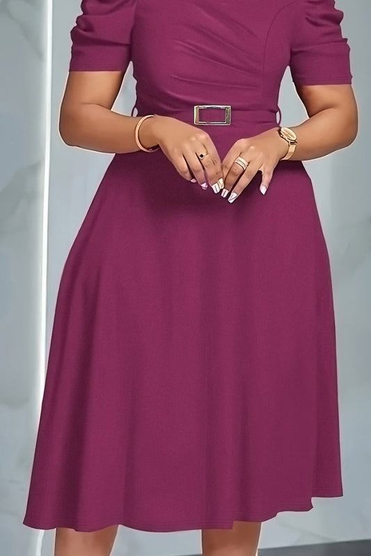 AURELLE - V-Neck Belted Midi Dress