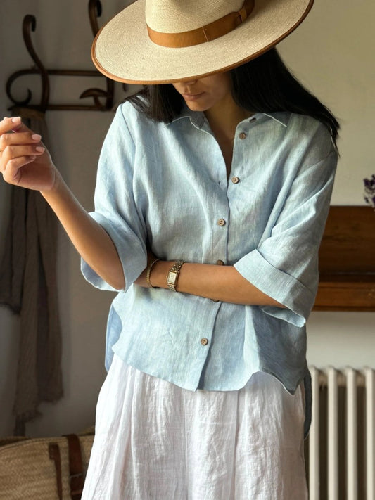 KALINDI – Plus Size Draped Linen Lapel Shirt