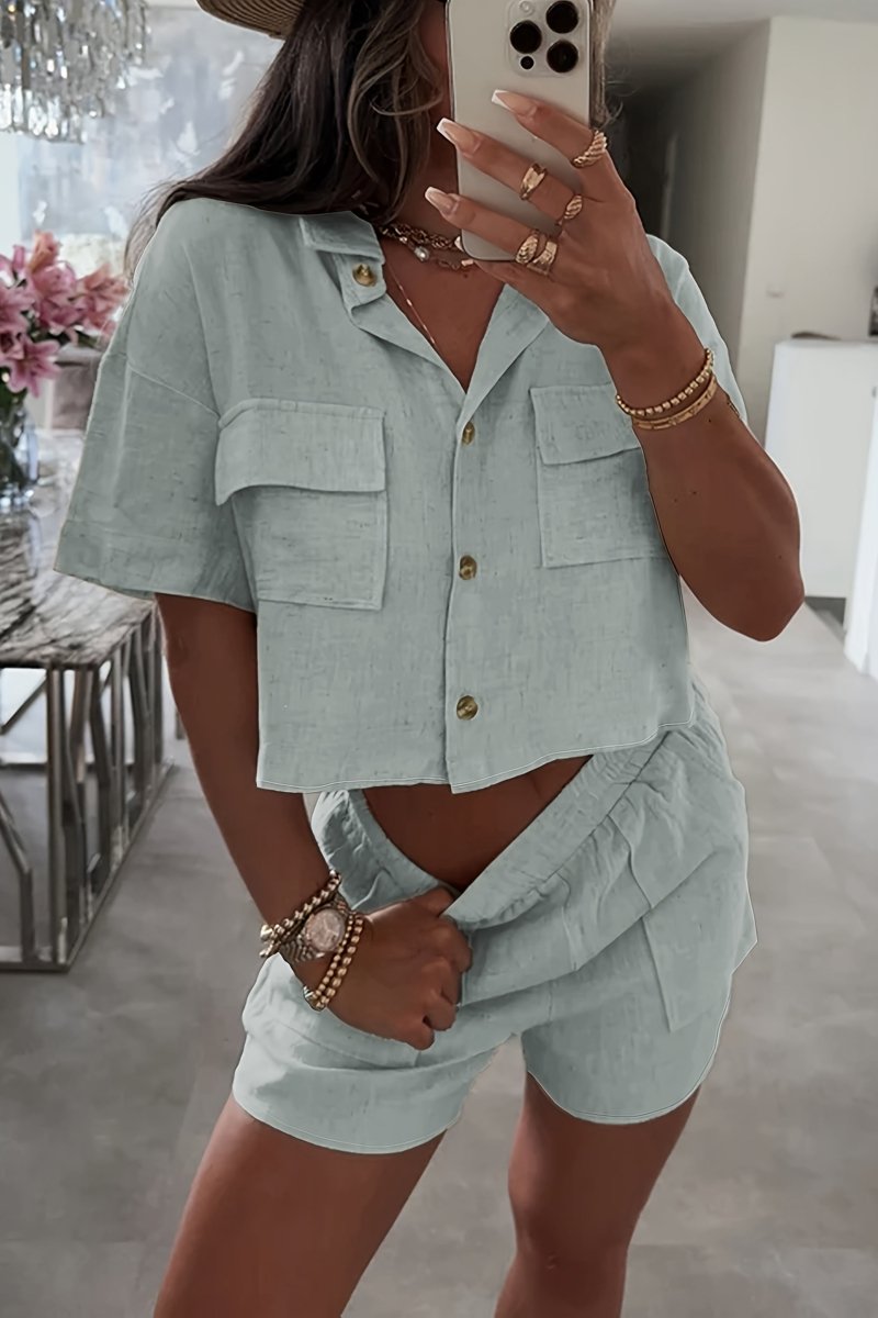 CALERA – Summer Linen Collar & Shorts Duo