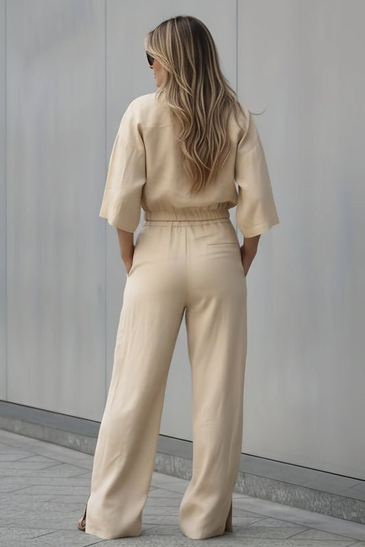 SELENA – Luxe Linen Short-Sleeve & Drawstring Pants