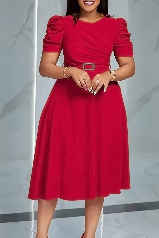 AURELLE - V-Neck Belted Midi Dress