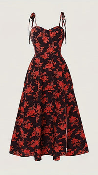 NYTHERIS - Women’s Floral Tie Strap Fit and Flare Maxi Dress