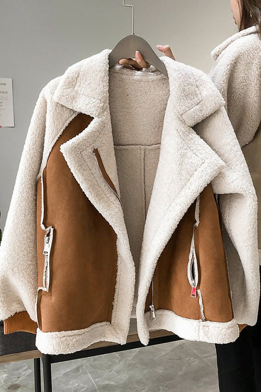 Gilda – Modern Suede Winter Coat with Sculpted Shoulders and Charm