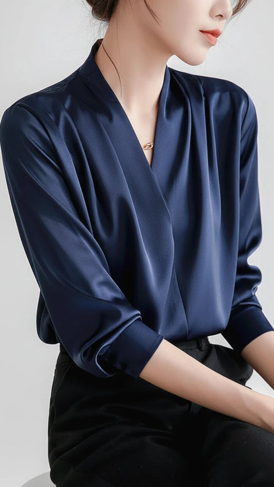 ORLIA – Timeless Satin Long Sleeve Wrap Blouse for Women