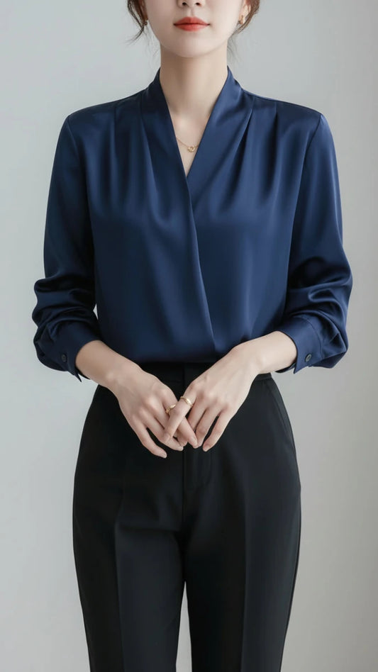 ORLIA – Timeless Satin Long Sleeve Wrap Blouse for Women